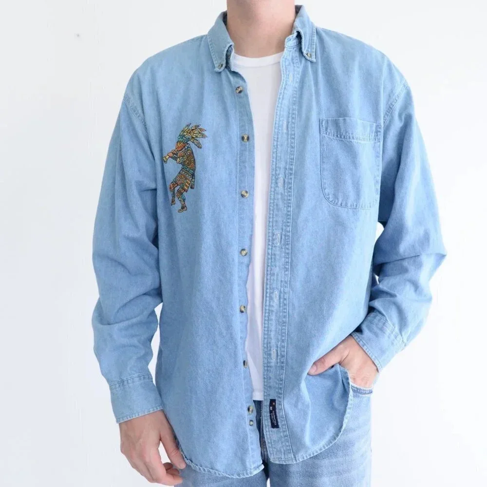 Vintage C  Port and Company 100% Cotton Grand Canyon Dancing Man Button Down - Picture 3 of 13